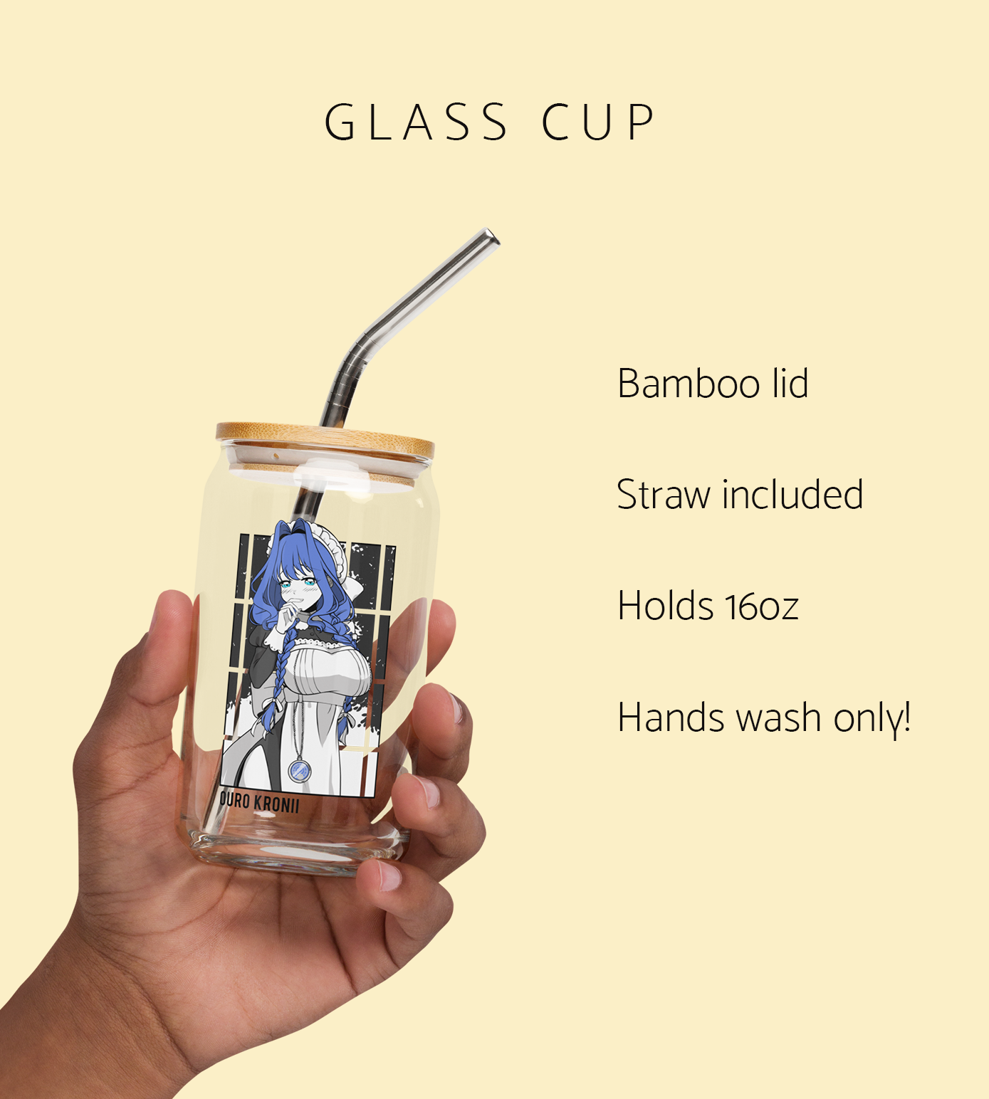 Ouro Kronii Maid Glass Tumbler With Straw And Lid Vtuber Waifu Cup Beer Can Iced Coffee Glass Ouro Kronii Maid Cup Hololive Glass Waifu Cup