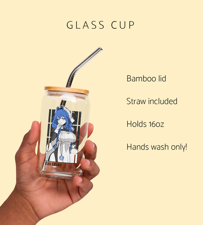 Ouro Kronii Maid Glass Tumbler With Straw And Lid Vtuber Waifu Cup Beer Can Iced Coffee Glass Ouro Kronii Maid Cup Hololive Glass Waifu Cup