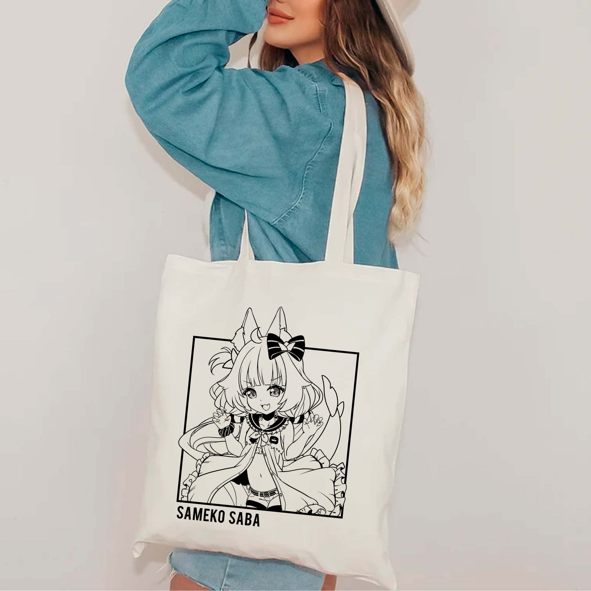 Sameko Saba Tote Bag Vtuber Tote Bag Sameko Saba Fan Merch Cotton Canvas Tote Bag Eco Tote Bag Sustainable Bag Kawaii Tote Bag Sameko Saba merch