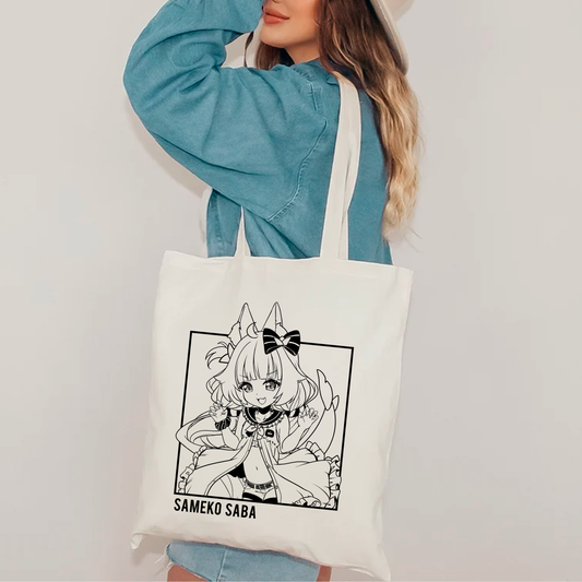Sameko Saba Tote Bag Vtuber Tote Bag Sameko Saba Fan Merch Cotton Canvas Tote Bag Eco Tote Bag Sustainable Bag Kawaii Tote Bag Sameko Saba merch