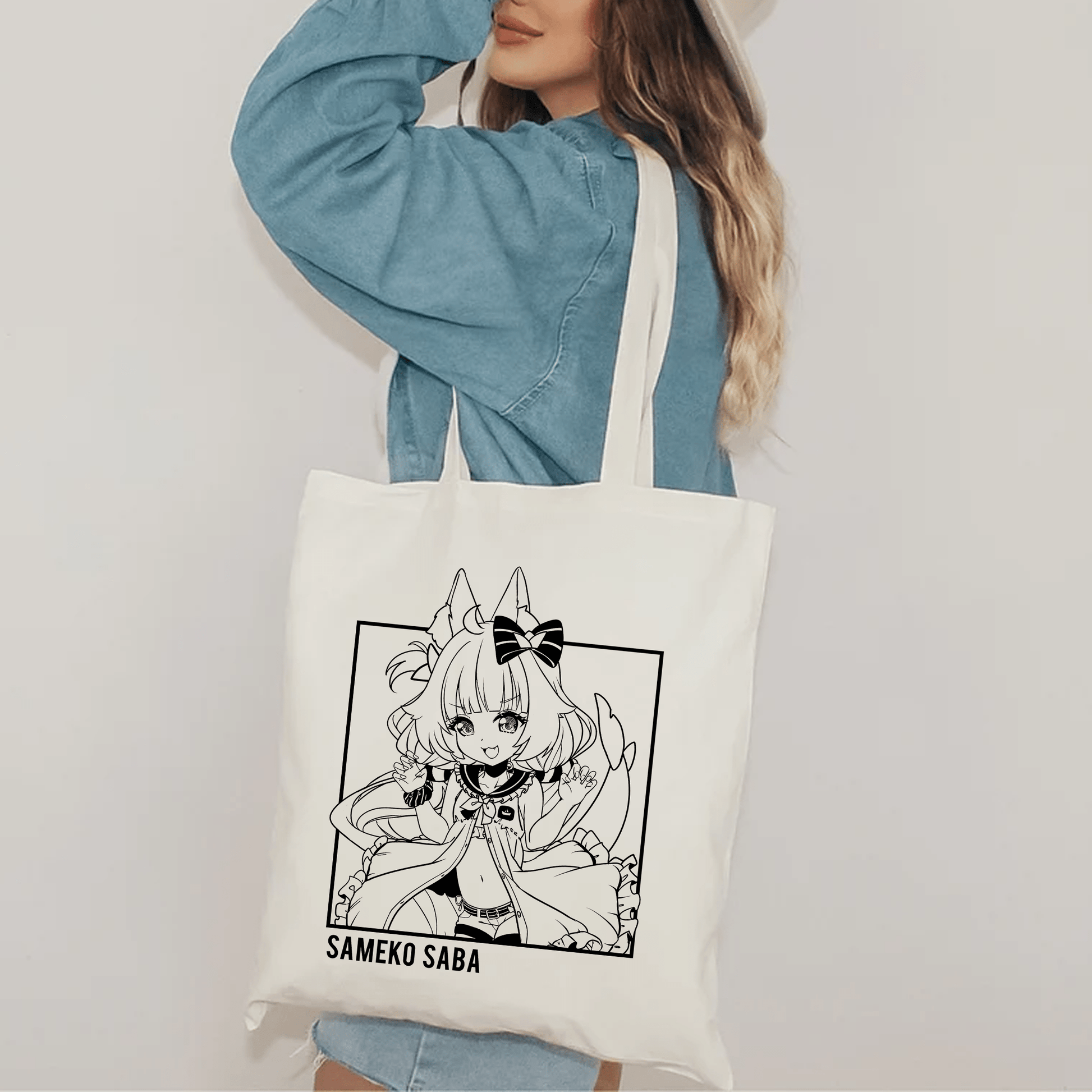 Sameko Saba Tote Bag Vtuber Tote Bag Sameko Saba Fan Merch Cotton Canvas Tote Bag Eco Tote Bag Sustainable Bag Kawaii Tote Bag Sameko Saba merch