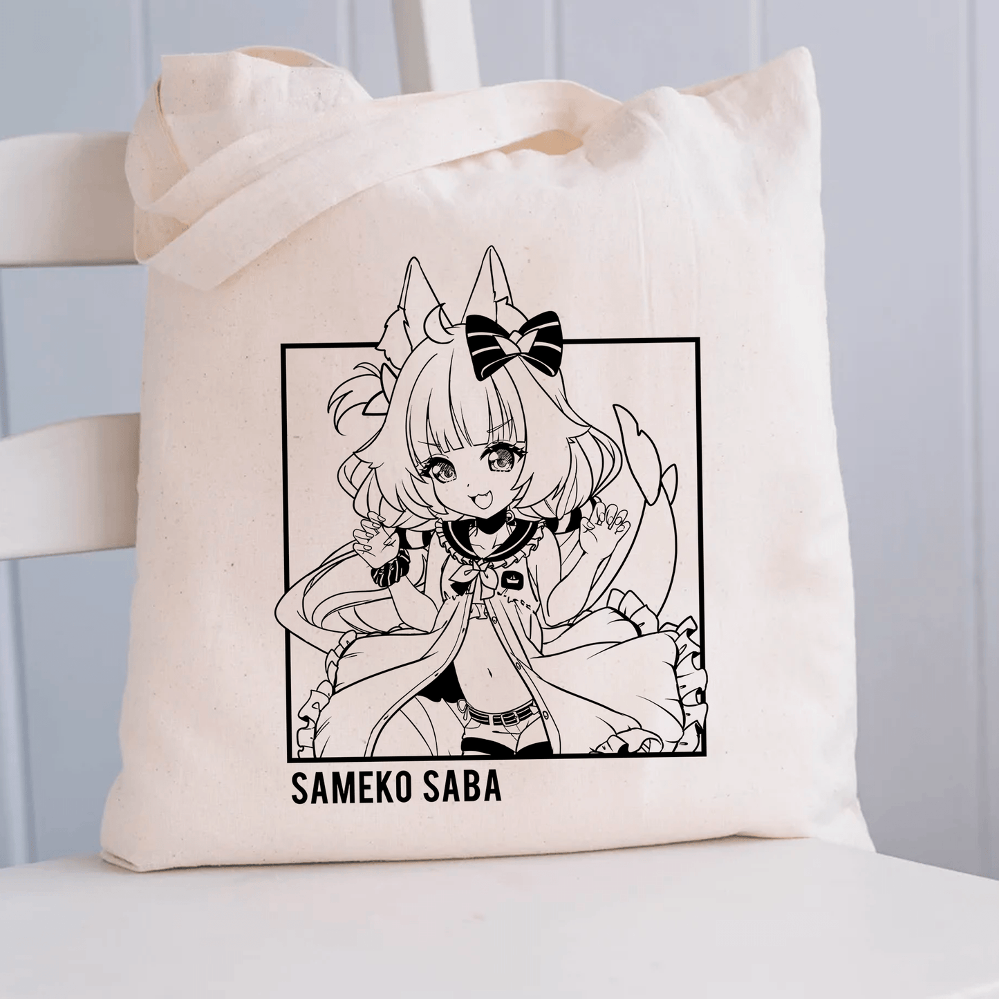 Sameko Saba Tote Bag Vtuber Tote Bag Sameko Saba Fan Merch Cotton Canvas Tote Bag Eco Tote Bag Sustainable Bag Kawaii Tote Bag Sameko Saba merch