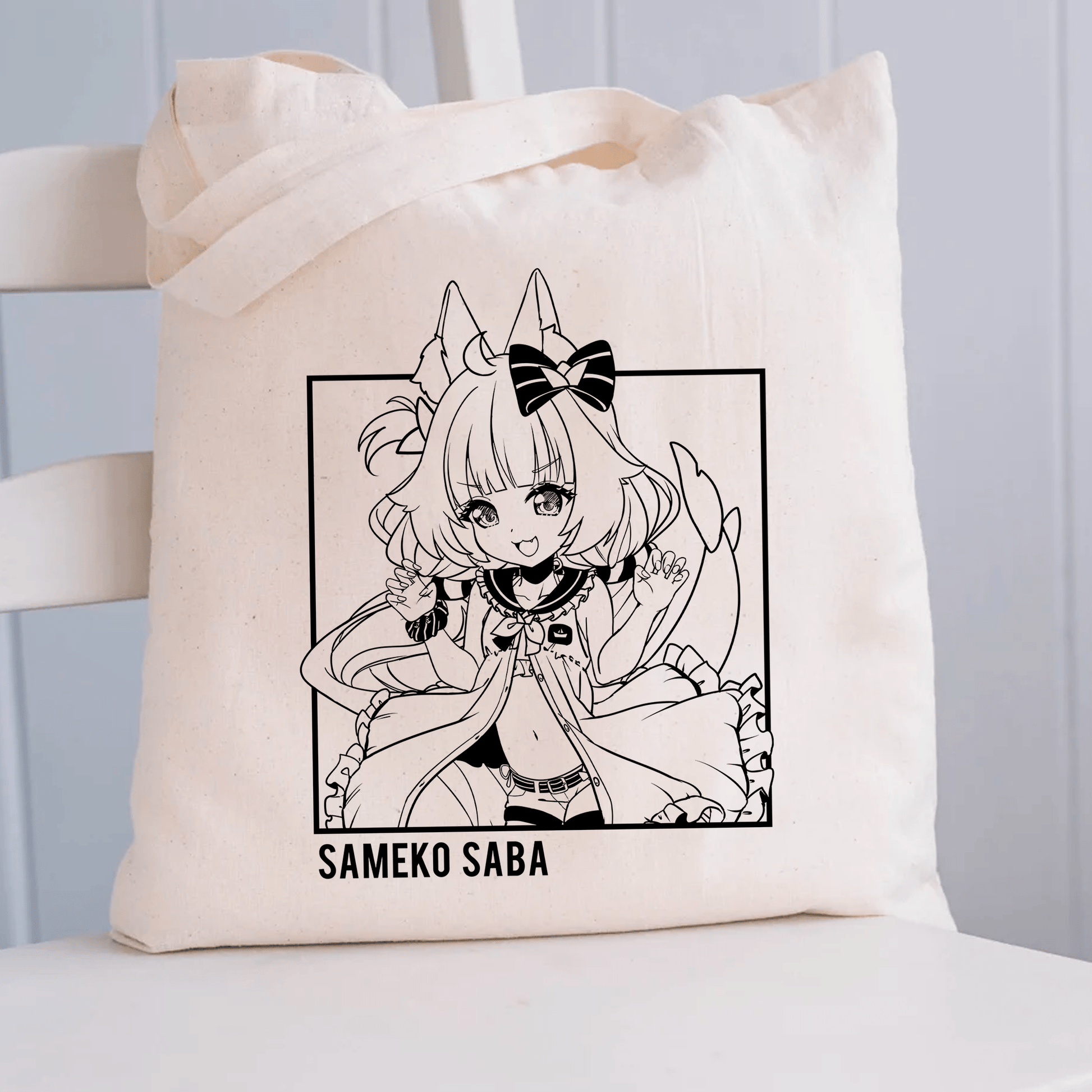 Sameko Saba Tote Bag Vtuber Tote Bag Sameko Saba Fan Merch Cotton Canvas Tote Bag Eco Tote Bag Sustainable Bag Kawaii Tote Bag Sameko Saba merch