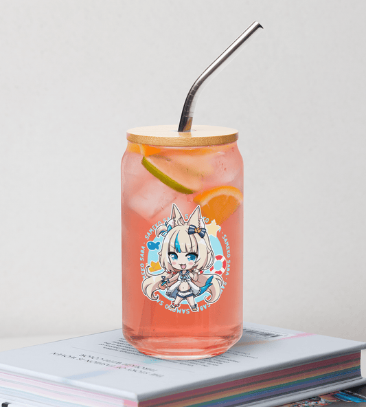 Sameko Saba Glass Tumbler With Straw And Lid Vtuber Waifu Cup Beer Can Iced Coffee Glass Sameko Saba Cup Sameko Saba Glass Waifu Cup