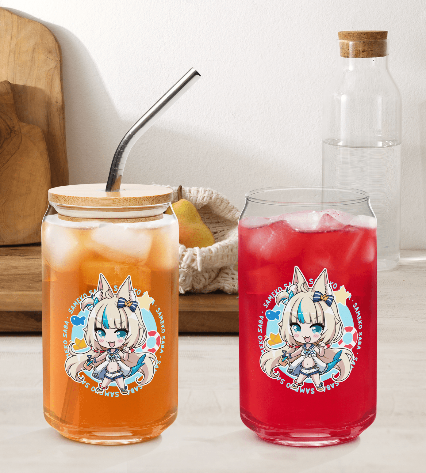 Sameko Saba Glass Tumbler With Straw And Lid Vtuber Waifu Cup Beer Can Iced Coffee Glass Sameko Saba Cup Sameko Saba Glass Waifu Cup