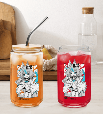 Sameko Saba Glass Tumbler With Straw And Lid Vtuber Waifu Cup Beer Can Iced Coffee Glass Sameko Saba Cup Sameko Saba Glass Waifu Cup