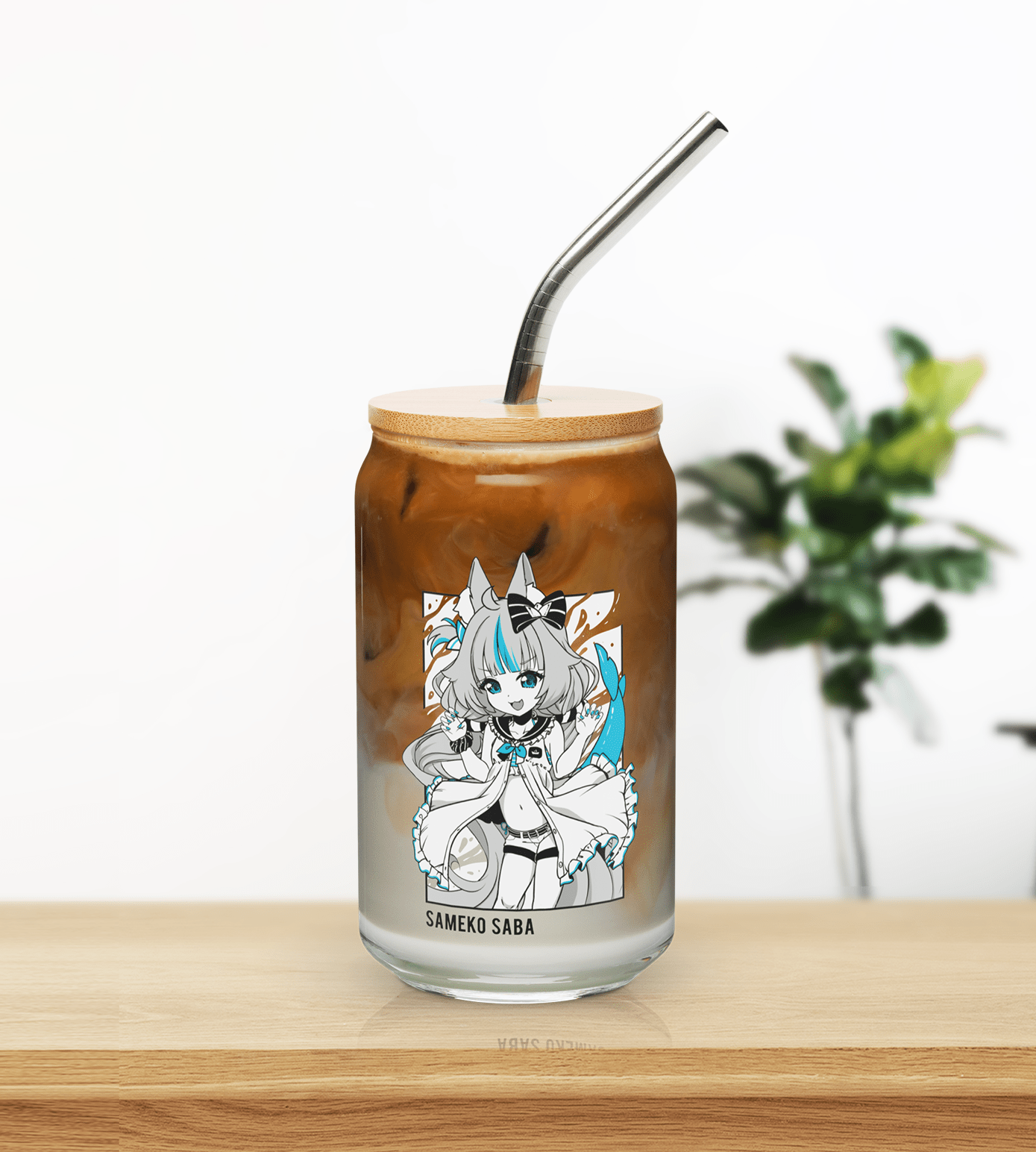 Sameko Saba Glass Tumbler With Straw And Lid Vtuber Waifu Cup Beer Can Iced Coffee Glass Sameko Saba Cup Sameko Saba Glass Waifu Cup