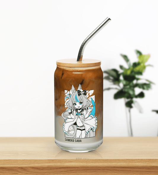 Sameko Saba Glass Tumbler With Straw And Lid Vtuber Waifu Cup Beer Can Iced Coffee Glass Sameko Saba Cup Sameko Saba Glass Waifu Cup