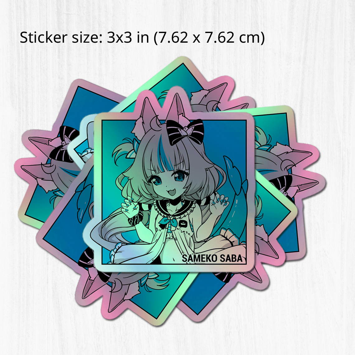 Sameko Saba holographic Sticker, Vtuber Stickers, Kiss Cut Stickers 3"x3", Sameko Saba Stickers, Stationery Stickers, Sameko Saba Merch, Vtuber merch