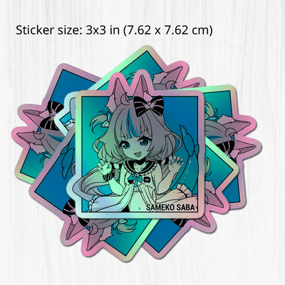 Sameko Saba holographic Sticker, Vtuber Stickers, Kiss Cut Stickers 3"x3", Sameko Saba Stickers, Stationery Stickers, Sameko Saba Merch, Vtuber merch