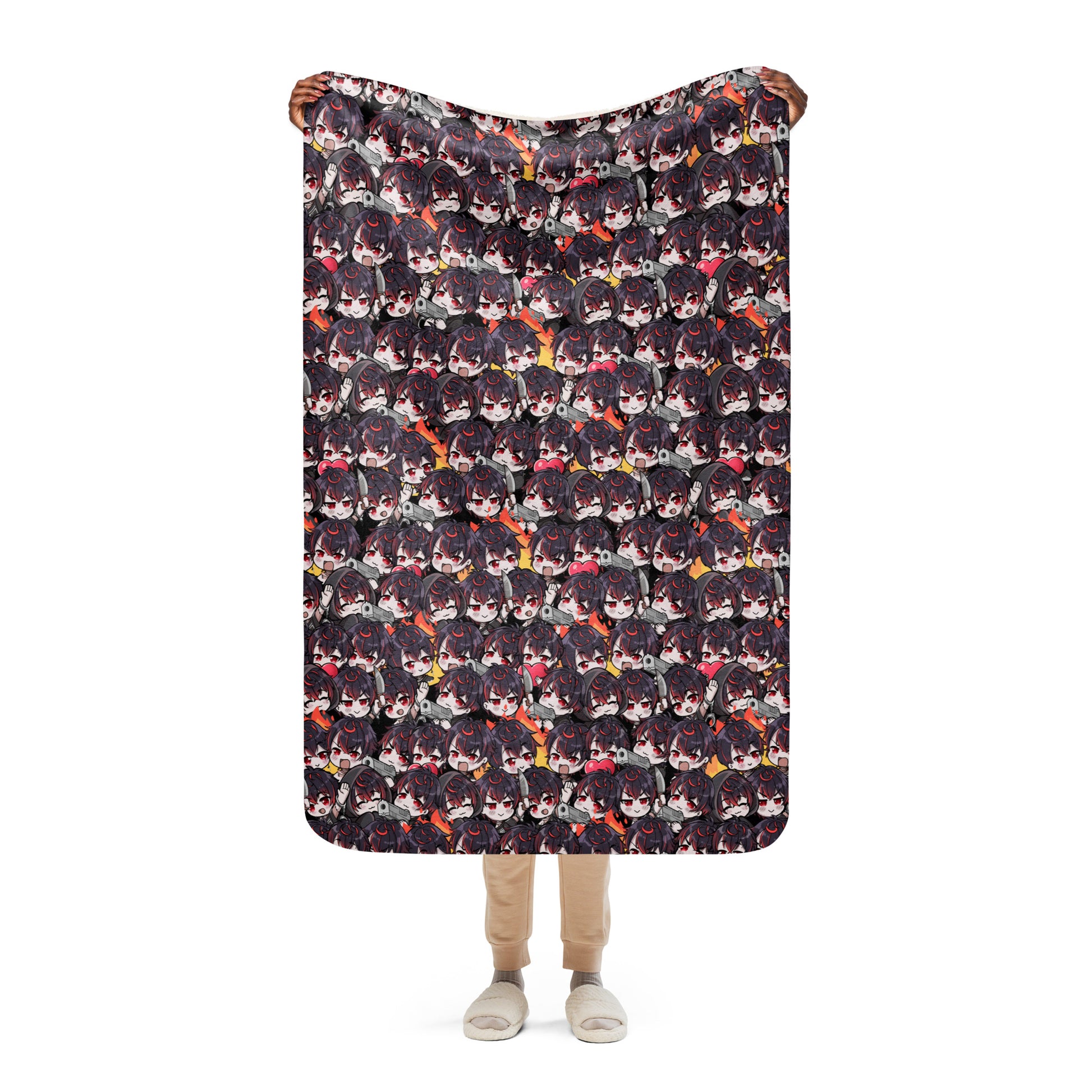 K9 Kuro Sherpa fleece blanket – soft cozy anime blanket for VTuber fans, Vshojo K9 Kuro merch, warm throw blanket for gaming, streaming, bedroom, or couch, perfect gift for anime lovers and gamers, VTuber blanket for Vshojo fans, anime bedroom decor, kawaii gamer gift, streamer room aesthetic